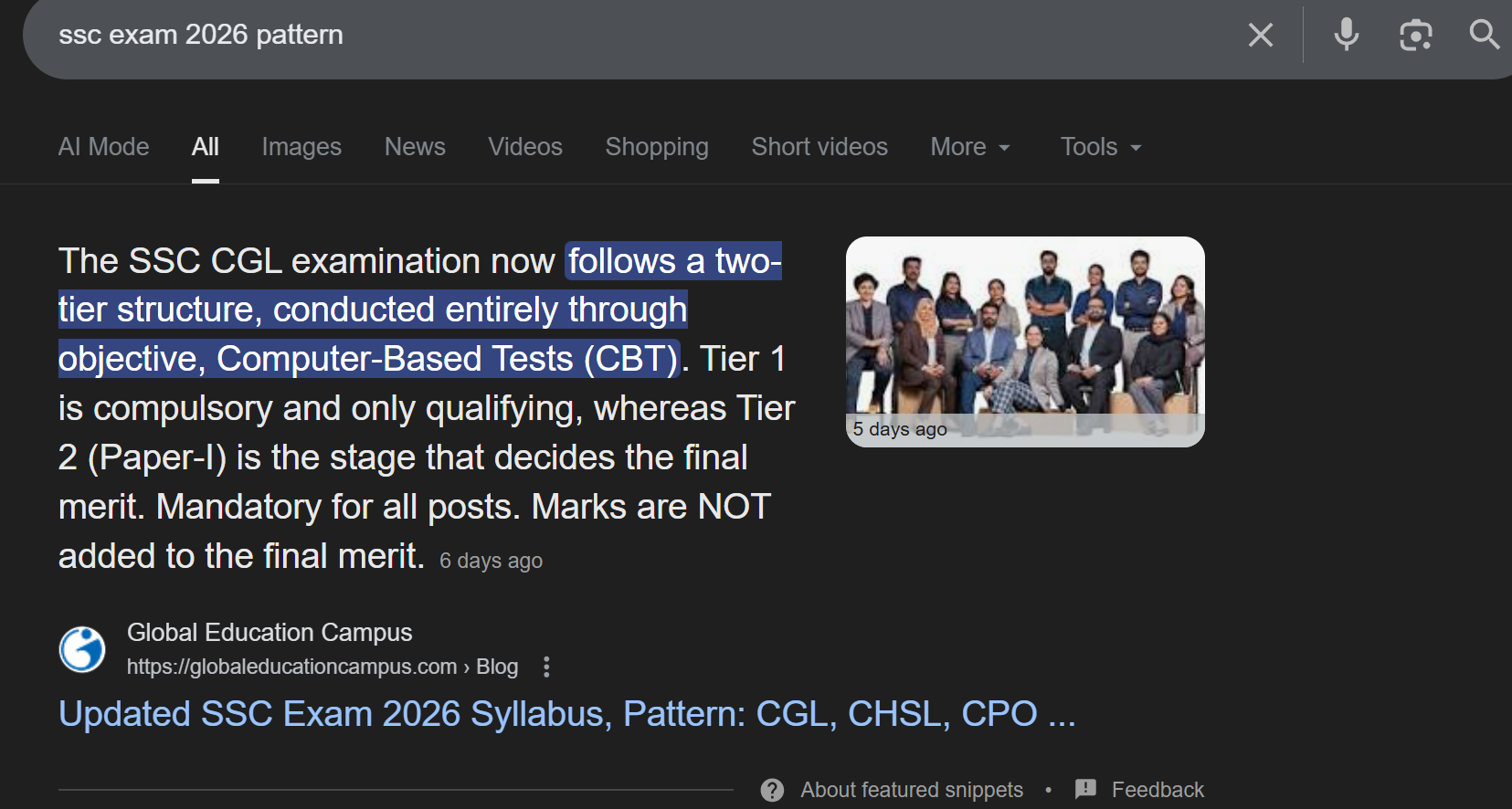 GEC - Featured in Google snippets (key achievement)